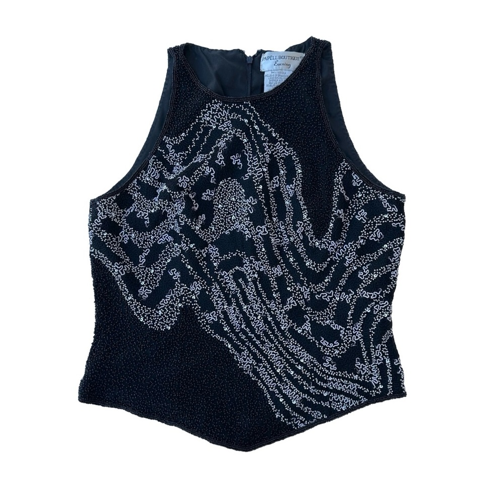 Vintage Beaded Handmade Silk Top Formal Size S